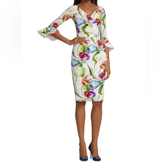 sz 38 2 Chiara Boni La Petite Robe Triana Tulipano Midi Dress White Multi Colors